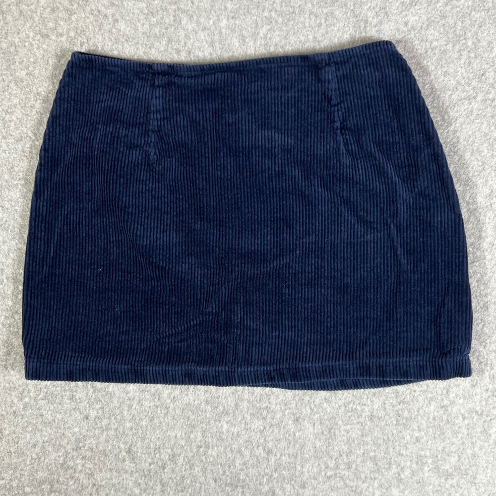 Kendall & Kylie Small Corduroy Mini Skirt Navy Blue Cotton Dark Academia Preppy - Picture 2 of 6